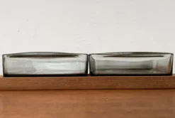 New Pamono Mid-Century Danish Teak with Cabaret Glass Trays from Holmegaard, 1960s, Set of 4