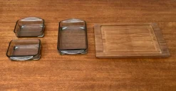 New Pamono Mid-Century Danish Teak with Cabaret Glass Trays from Holmegaard, 1960s, Set of 4