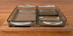 New Pamono Mid-Century Danish Teak with Cabaret Glass Trays from Holmegaard, 1960s, Set of 4