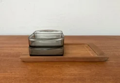 New Pamono Mid-Century Danish Teak with Cabaret Glass Trays from Holmegaard, 1960s, Set of 4
