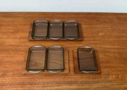 Discount Pamono Mid-Century Danish Tray in Teak with Cabaret Glass Trays from Holmegaard, 1960s, Set of 9