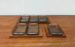 Discount Pamono Mid-Century Danish Tray in Teak with Cabaret Glass Trays from Holmegaard, 1960s, Set of 9
