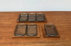 Discount Pamono Mid-Century Danish Tray in Teak with Cabaret Glass Trays from Holmegaard, 1960s, Set of 9