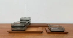 Discount Pamono Mid-Century Danish Tray in Teak with Cabaret Glass Trays from Holmegaard, 1960s, Set of 9