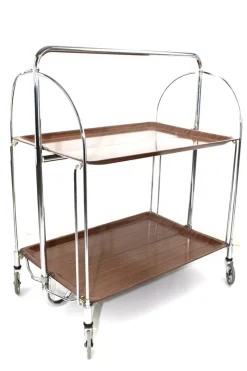 Pamono Mid-Century Dinett Foldable Serving Trolley from Bremshey Solingen, 1960s> Serving Bar Carts & Trolleys