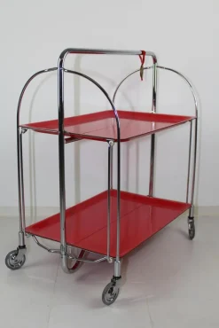 Pamono Mid-Century Dinette Foldable Serving Trolley from Bremshey Solingen, 1960s> Serving Bar Carts & Trolleys