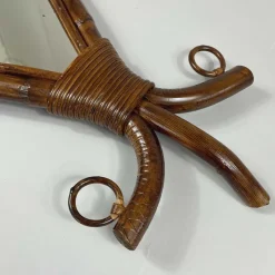 Pamono Mid-Century Fish-Shaped Bamboo and Rattan Mirror, France, 1950s><noscript><img width=