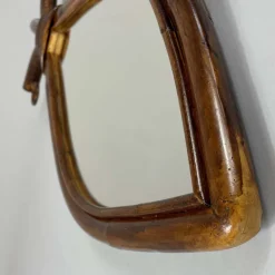 Pamono Mid-Century Fish-Shaped Bamboo and Rattan Mirror, France, 1950s><noscript><img width=