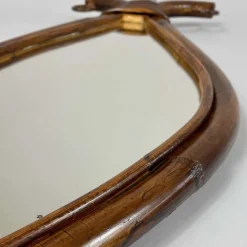 Pamono Mid-Century Fish-Shaped Bamboo and Rattan Mirror, France, 1950s><noscript><img width=