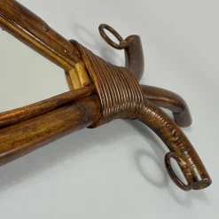 Pamono Mid-Century Fish-Shaped Bamboo and Rattan Mirror, France, 1950s><noscript><img width=
