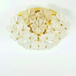 Pamono Mid-Century Floral Murano Glass and Brass Flush Mount by Ernst Palme for Palwa, Germany, 1960s><noscript><img width=
