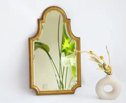 Best Pamono Mid-Century French Arched Gilt Wooden Mirror with Carved Details and Facet Cut Glass, 1960s