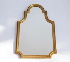 Best Pamono Mid-Century French Arched Gilt Wooden Mirror with Carved Details and Facet Cut Glass, 1960s