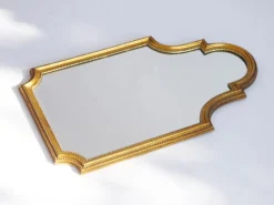 Best Pamono Mid-Century French Arched Gilt Wooden Mirror with Carved Details and Facet Cut Glass, 1960s