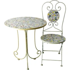 Hot Pamono Mid-Century French Iron Mosaic Chair and Table, 1970s, Set of 2