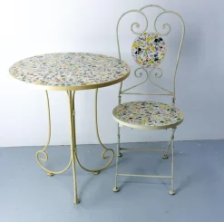 Hot Pamono Mid-Century French Iron Mosaic Chair and Table, 1970s, Set of 2