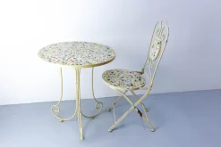 Hot Pamono Mid-Century French Iron Mosaic Chair and Table, 1970s, Set of 2