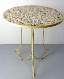 Hot Pamono Mid-Century French Iron Mosaic Chair and Table, 1970s, Set of 2
