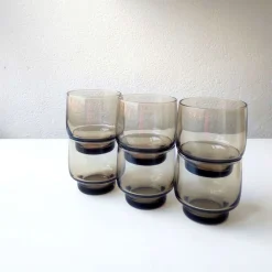 Pamono Mid-Century French Minimalist Smoked Glasses from Luminarc, 1970s, Set of 6> Glassware