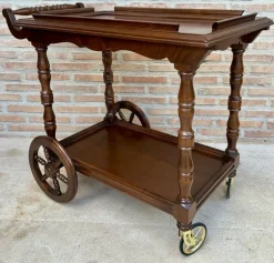 Pamono Mid-Century French Wooden Bar Cart Trolley, 1950s> Serving Bar Carts & Trolleys
