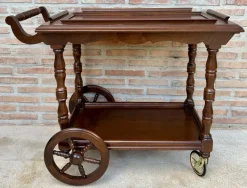 Pamono Mid-Century French Wooden Bar Cart Trolley, 1950s> Serving Bar Carts & Trolleys