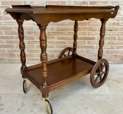 Pamono Mid-Century French Wooden Bar Cart Trolley, 1950s><noscript><img width=