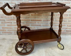 Pamono Mid-Century French Wooden Bar Cart Trolley, 1950s><noscript><img width=