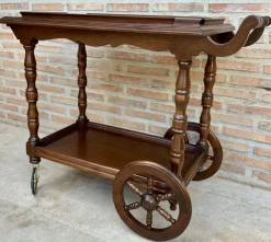 Pamono Mid-Century French Wooden Bar Cart Trolley, 1950s><noscript><img width=