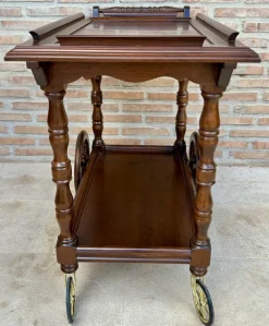 Pamono Mid-Century French Wooden Bar Cart Trolley, 1950s><noscript><img width=