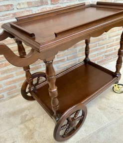 Pamono Mid-Century French Wooden Bar Cart Trolley, 1950s><noscript><img width=