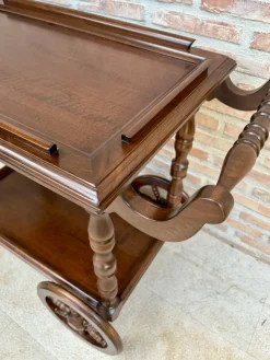 Pamono Mid-Century French Wooden Bar Cart Trolley, 1950s><noscript><img width=