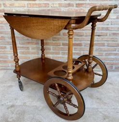 Pamono Mid-Century French Wooden Bar Cart Trolley, 1950s> Serving Bar Carts & Trolleys