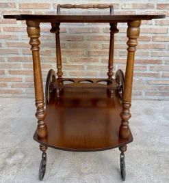Pamono Mid-Century French Wooden Bar Cart Trolley, 1950s> Serving Bar Carts & Trolleys