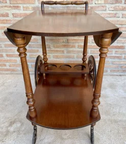 Pamono Mid-Century French Wooden Bar Cart Trolley, 1950s><noscript><img width=
