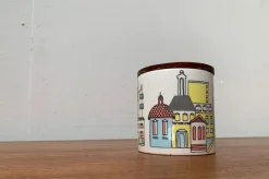 Pamono Mid-Century German Ceramic Box or Cookie Jar with Teak Lid from SMF Schramberg Keramik, 1960s><noscript><img width=