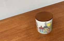 Pamono Mid-Century German Ceramic Box or Cookie Jar with Teak Lid from SMF Schramberg Keramik, 1960s><noscript><img width=