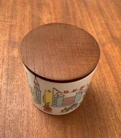 Pamono Mid-Century German Ceramic Box or Cookie Jar with Teak Lid from SMF Schramberg Keramik, 1960s><noscript><img width=