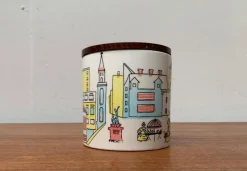 Pamono Mid-Century German Ceramic Box or Cookie Jar with Teak Lid from SMF Schramberg Keramik, 1960s><noscript><img width=