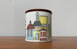 Pamono Mid-Century German Ceramic Box or Cookie Jar with Teak Lid from SMF Schramberg Keramik, 1960s><noscript><img width=