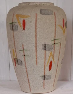 Pamono Mid-Century German Ceramic Vase with Hand-Painted Decor from Scheurich, 1959> Vases
