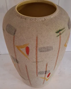 Pamono Mid-Century German Ceramic Vase with Hand-Painted Decor from Scheurich, 1959> Vases