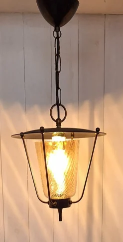 Pamono Mid-Century German Pendant Lamp in Black Metal with Brass Brackets, 1960s> Ceiling Lights