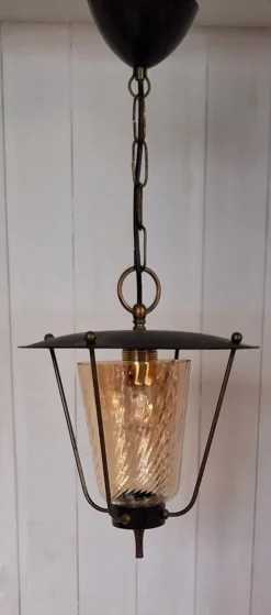 Pamono Mid-Century German Pendant Lamp in Black Metal with Brass Brackets, 1960s> Ceiling Lights