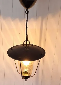 Pamono Mid-Century German Pendant Lamp in Black Metal with Brass Brackets, 1960s><noscript><img width=