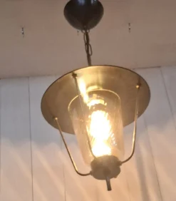 Pamono Mid-Century German Pendant Lamp in Black Metal with Brass Brackets, 1960s><noscript><img width=