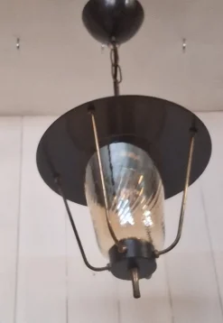 Pamono Mid-Century German Pendant Lamp in Black Metal with Brass Brackets, 1960s><noscript><img width=