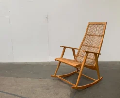 Pamono Mid-Century German Rattan Rocking Chair from Deutschen Werkstätten Hellerau, 1960s><noscript><img width=