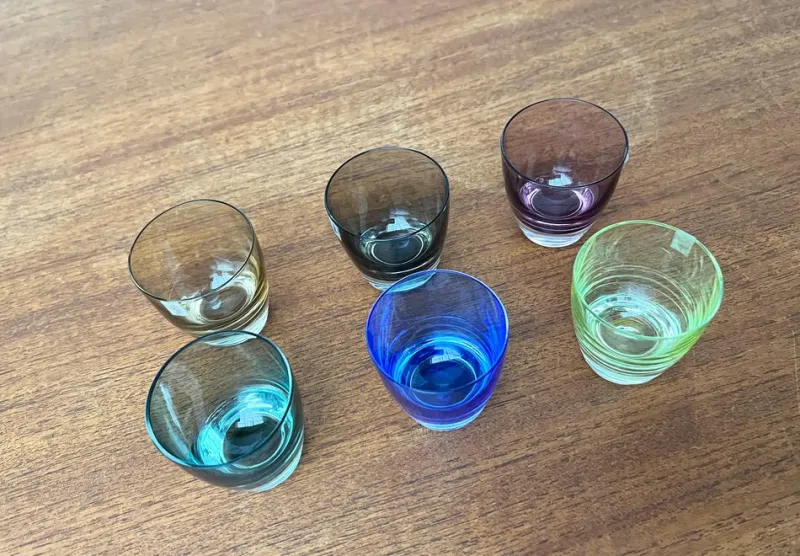 Pamono Mid-Century German Space Age Colorful Shot Glasses from Gral, 1960s, Set of 5> Glassware