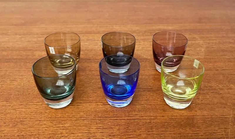 Pamono Mid-Century German Space Age Colorful Shot Glasses from Gral, 1960s, Set of 5> Glassware