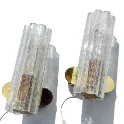 Pamono Mid-Century Hand-Blown Glass and Brass Wall Sconces from Doria Leuchten, Germany, 1970s, Set of 2><noscript><img width=